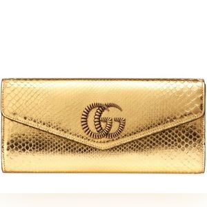 Gucci Metallic Broadway Python Clutch With Double G